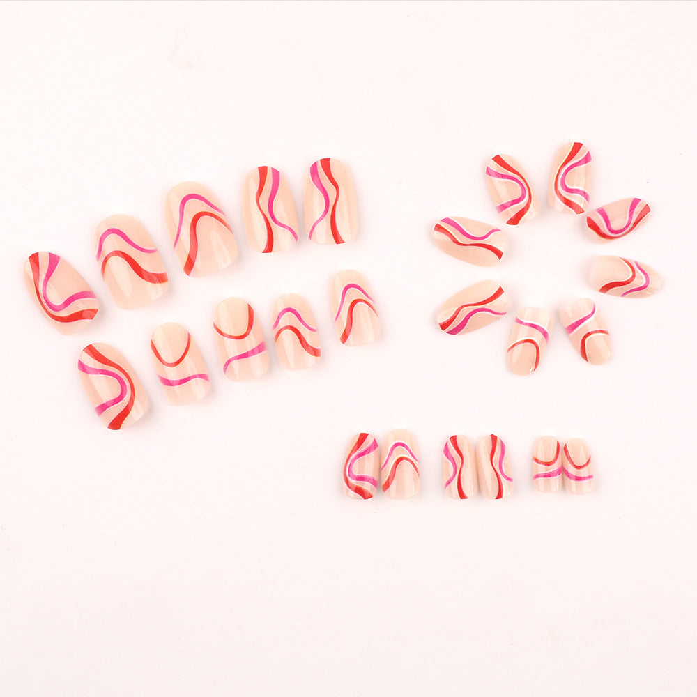Artistic Press-On Nail Set with Creative Swirl Design Bowlift
