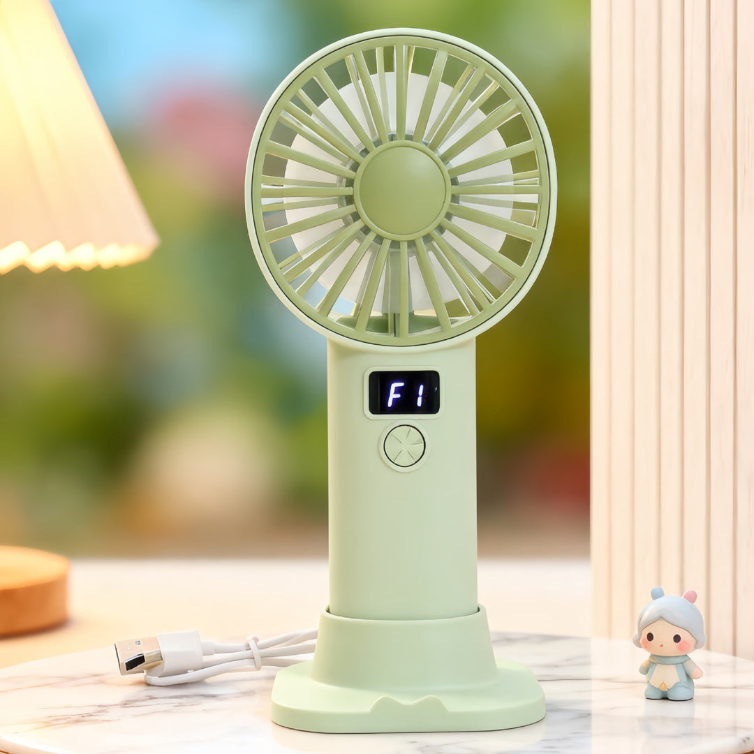 Women Portable Handheld Fan with Digital Speed Setting Bowlift