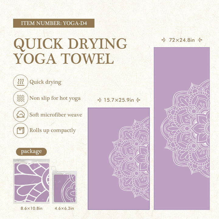 Quick-Drying Non-Slip Microfiber Yoga Towel with Mandala Grip Pattern Bowlift
