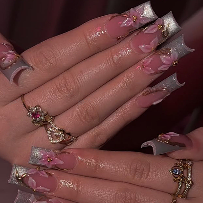 Floral Decorative Press-On Nail Set Bowlift