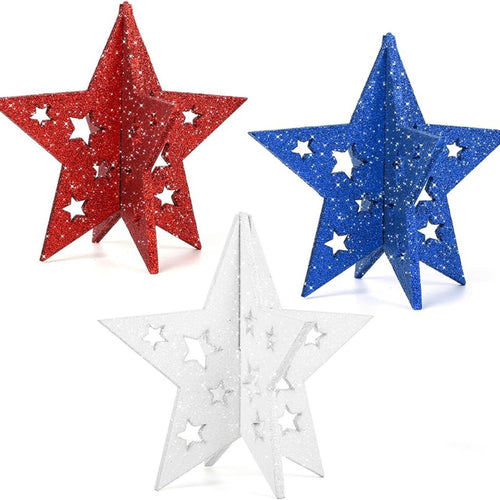 Unisex decorative table toppers made of wood with glittering star tops and ribbon Bowlift