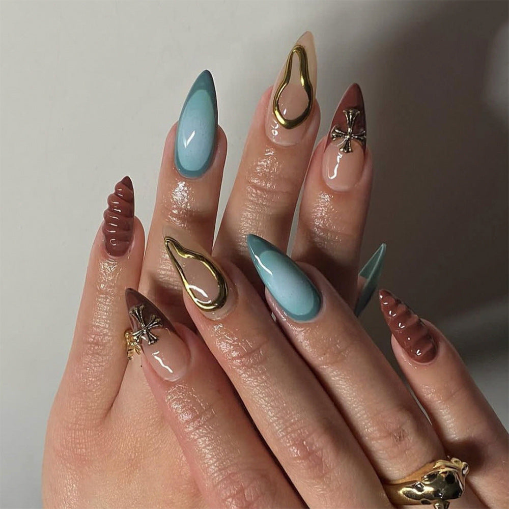 Artful acrylic nails with 3D design and glitter accents Bowlift