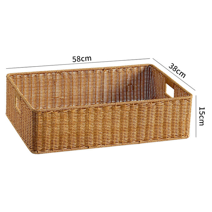 Large Handwoven Rectangular Storage Basket with Cutout Handles Bowlift