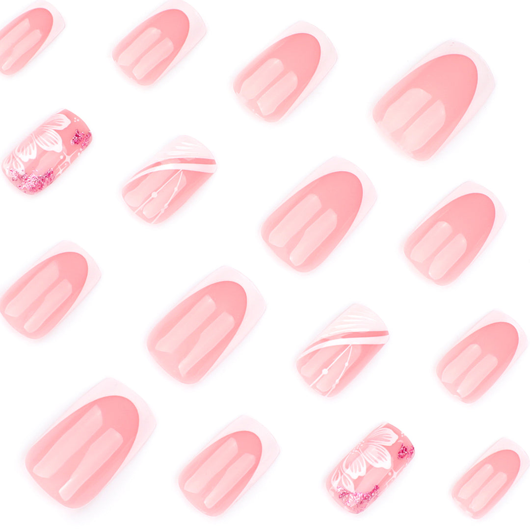 Artful Nail Art with Elegant French Tips and Floral Accents Bowlift