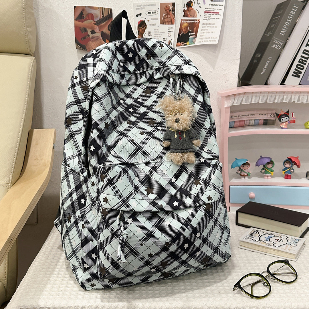 Backpack with Fashionable Check Pattern and Practical Compartments Bowlift