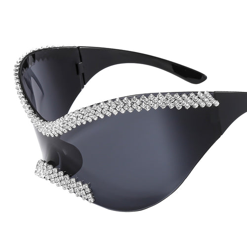 Women's Glamorous High-Gloss Sunglasses with Crystal Frame Bowlift