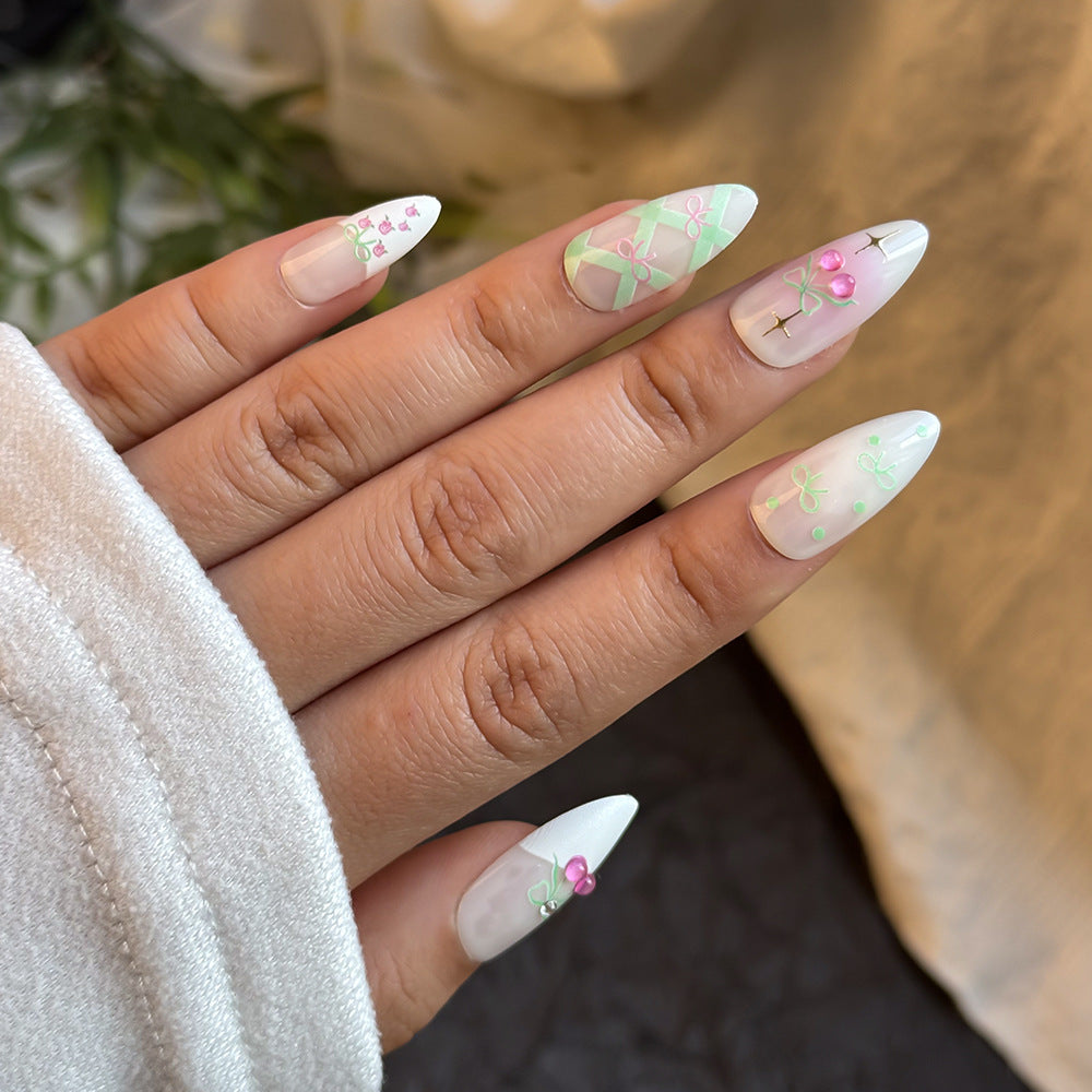 Elegant Floral Art Press-On Nail Set Bowlift