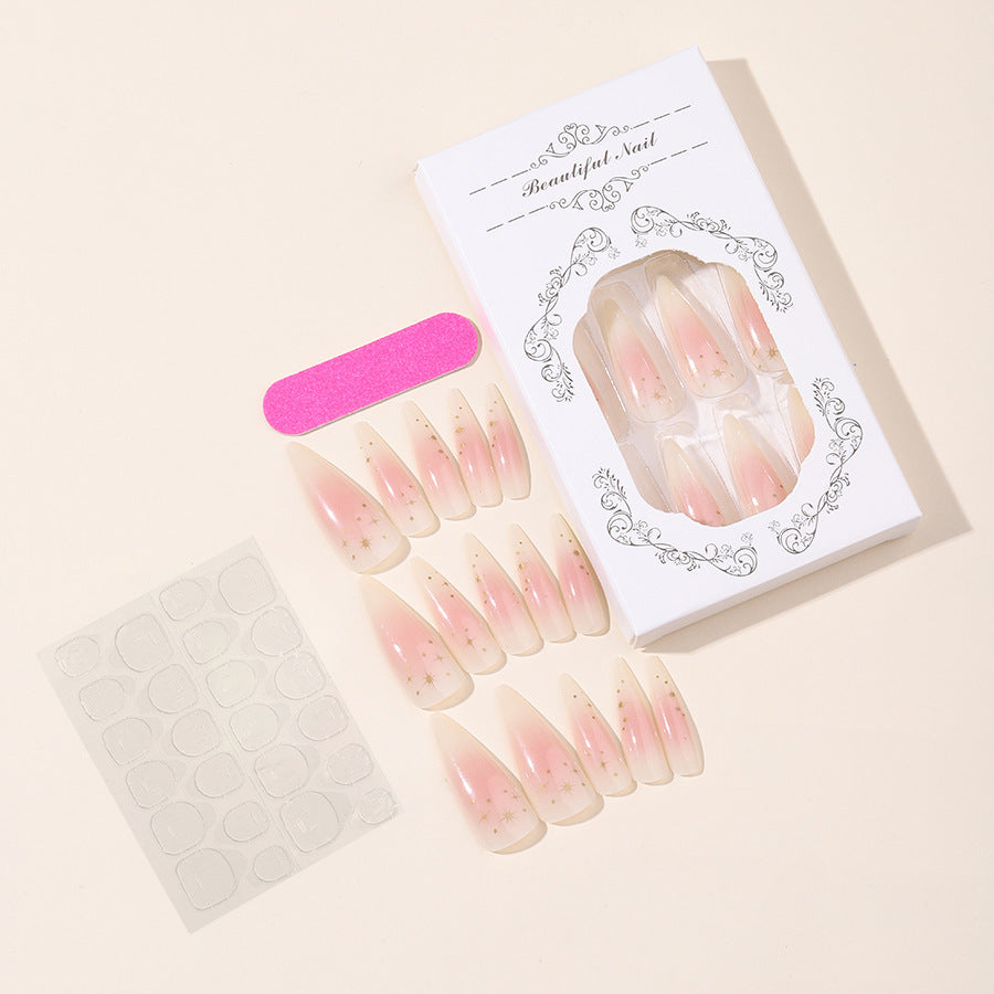 Acrylic nail set with delicate ombre design and glamorous star accents Bowlift