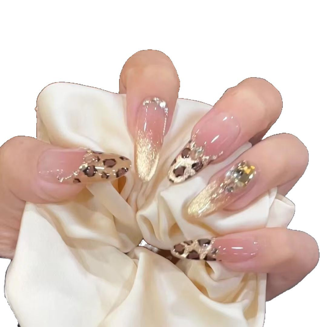 Artificial nails with elegant leopard design and glitter effects Bowlift