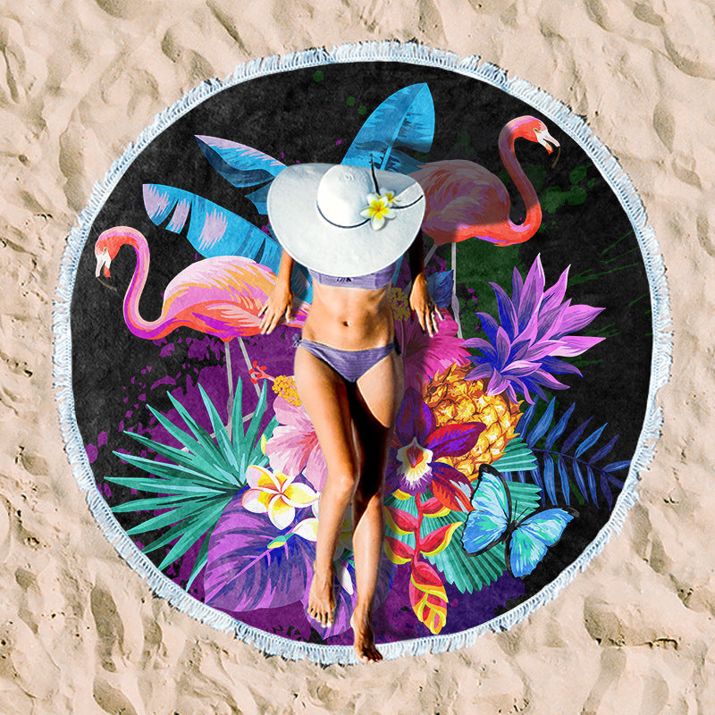 Round beach towel with colorful tropical motif Bowlift