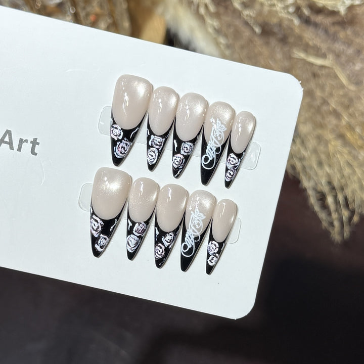 Floral and Glossy Press-On Nail Set Bowlift