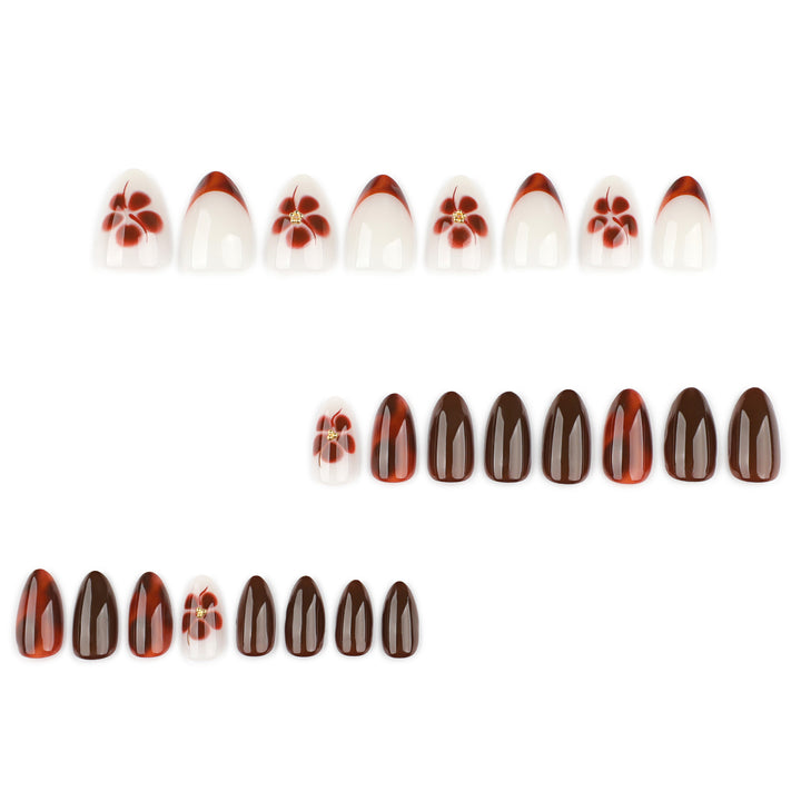 Artful Nail Extensions with Elegant Floral and Glossy Design Bowlift
