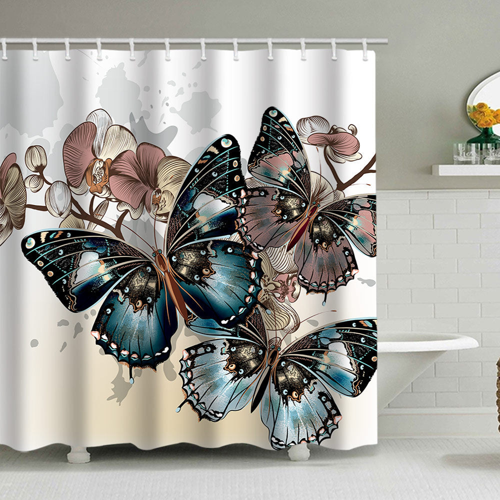 Butterfly-Inspired Floral Shower Curtain Bowlift