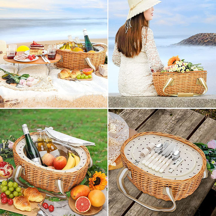 Ladies picnic basket with integrated cooling system and extensive dish set Bowlift