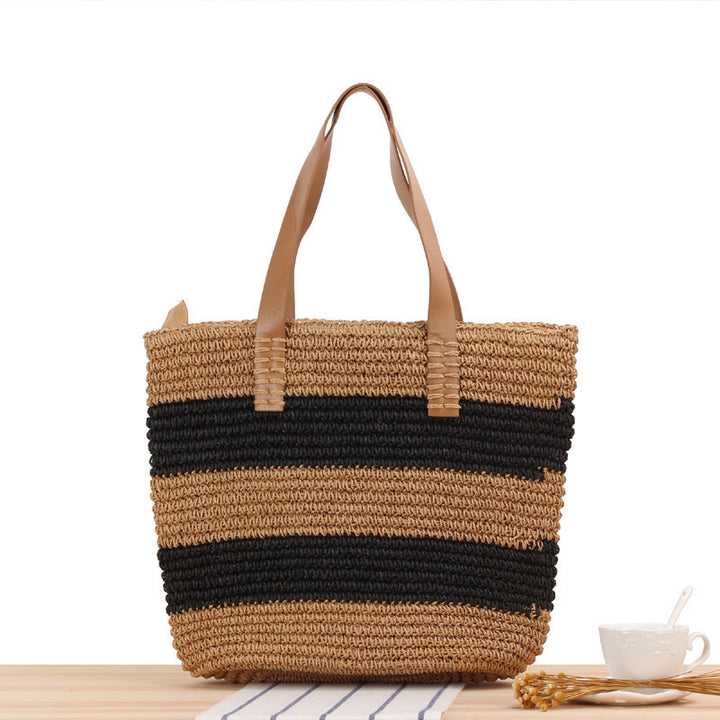 Braided shopping bag with elegant leather handles Bowlift