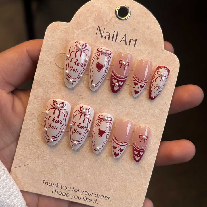 Romantic Message Press-On Nails Bowlift