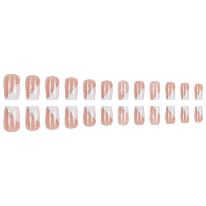 Elegant French Tip Stiletto Press-On Nails with Glitter Accents Bowlift