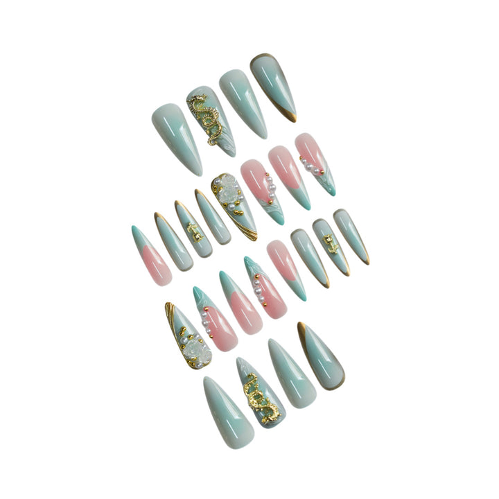 Luxurious Rhinestone and Floral Press-On Nail Art Bowlift