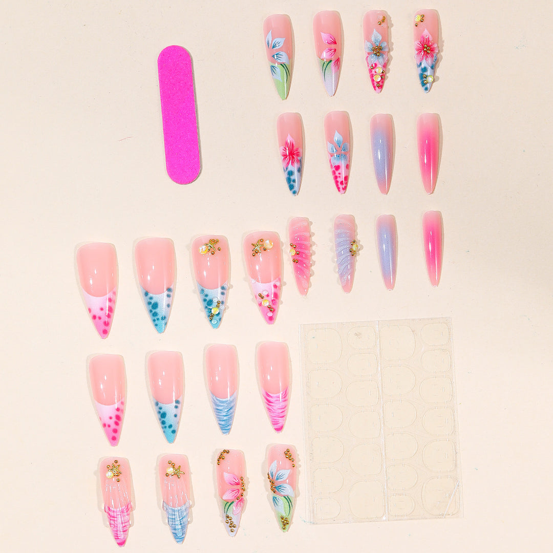 Artistic 3D Floral Acrylic Nail Extensions Bowlift