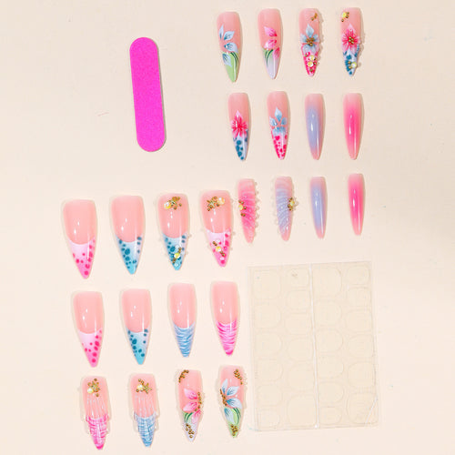 Artistic 3D Floral Acrylic Nail Extensions Bowlift