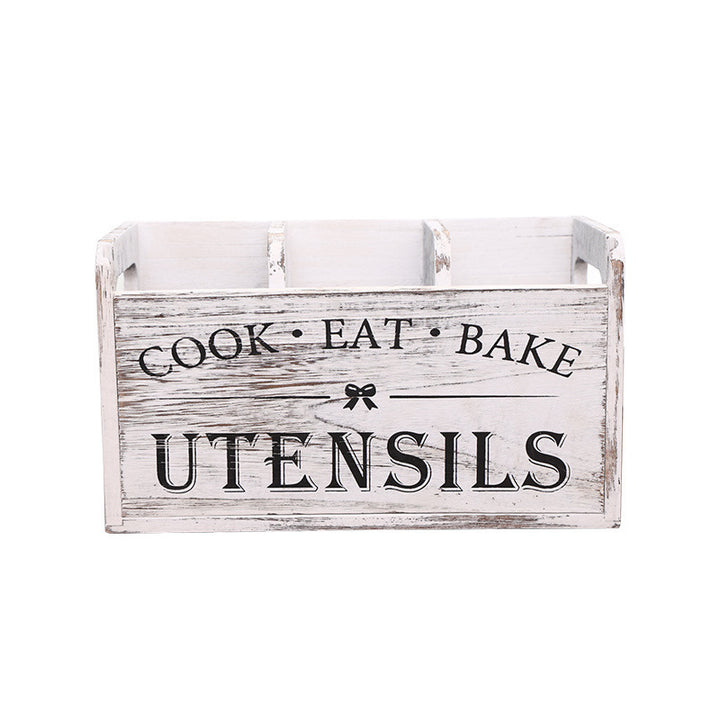 Rustic Farmhouse Kitchen Utensil Organizer Crate with Triple Compartments Bowlift