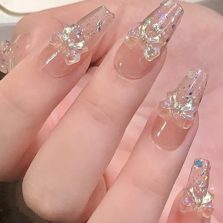 Artistic Nail Extensions with Flower Design Bowlift