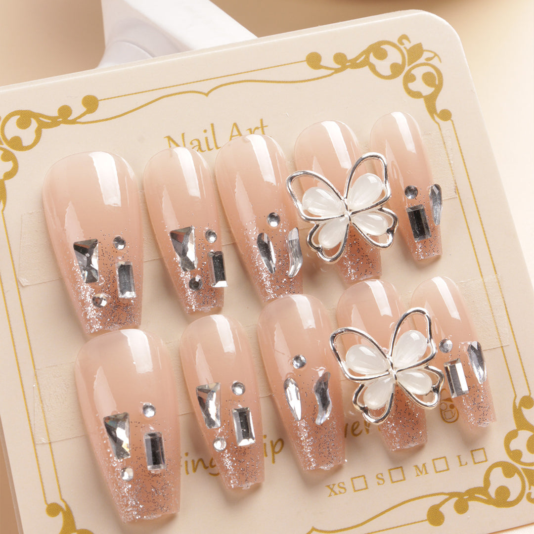 Glamorous Butterfly-Embellished Press-On Nail Art Bowlift