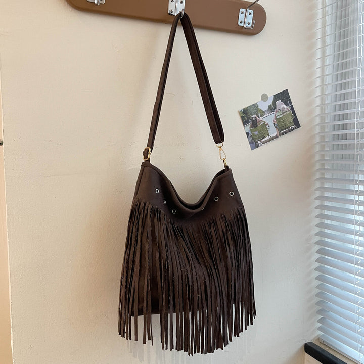 Suede Fringe Shoulder Bag Bowlift