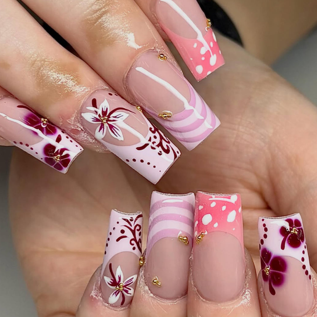 Luxurious Floral 3D Acrylic Nail Art Extensions Bowlift