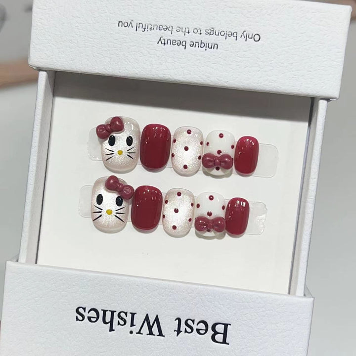 Premium Press-On Nail Art Set with Elegant Heart & Leaf Design Bowlift