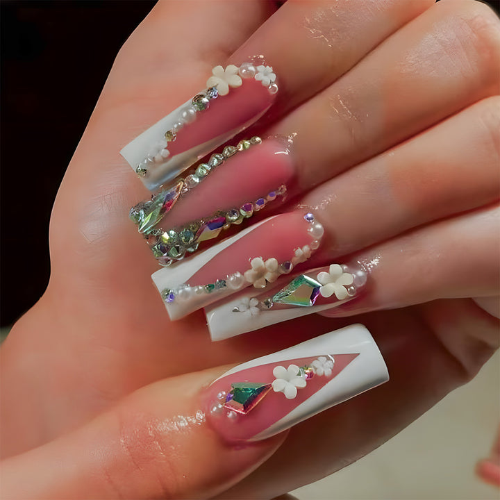 Decorative Floral Embellished Press-On Nails Bowlift