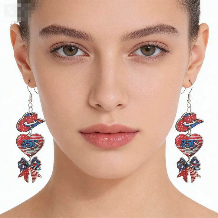 Women take statement earrings with cowboy hat heart and bow pendant Bowlift