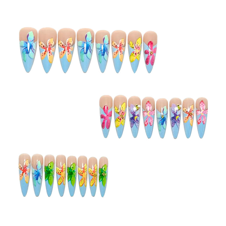 Artificial nails with colorful 3D flower designs Bowlift