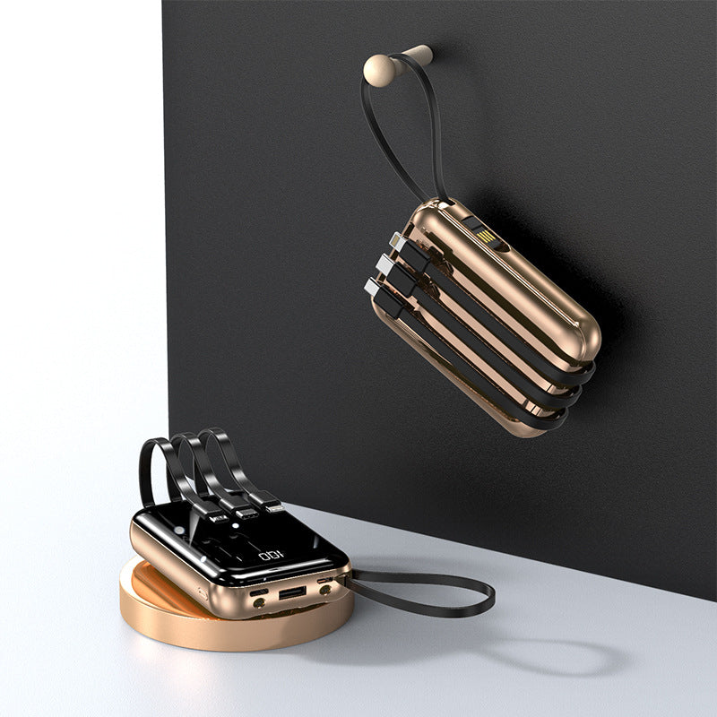 Portable power bank with integrated charging cables and digital charging display Bowlift