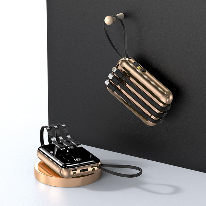 Portable power bank with integrated charging cables and digital charging display Bowlift