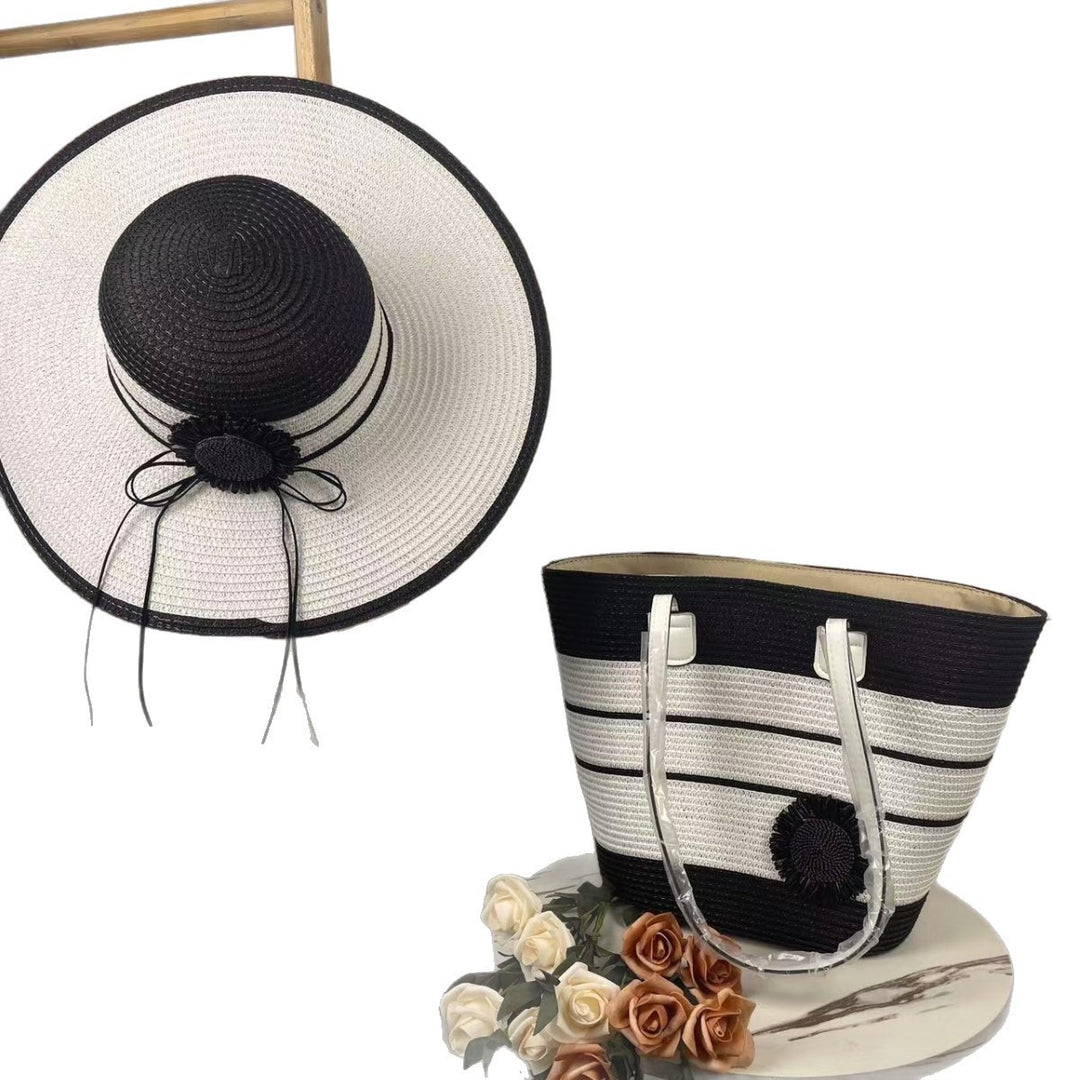 Elegant Beach Bag with Matching Sun Hat Bowlift