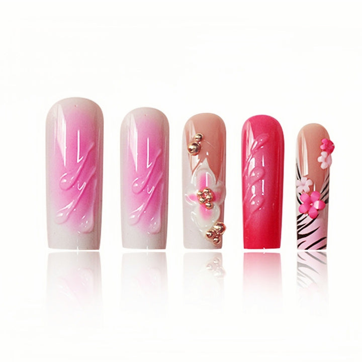 Floral Acrylic Press-On Nail Art Extensions Bowlift