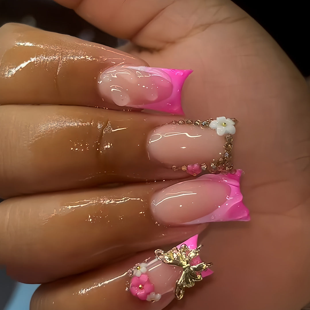 Artistic Floral Press-On Nail Set Bowlift