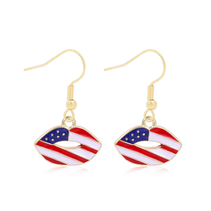 Women's star-shaped enamel earrings with USA flag motif and gold-plated fish Bowlift