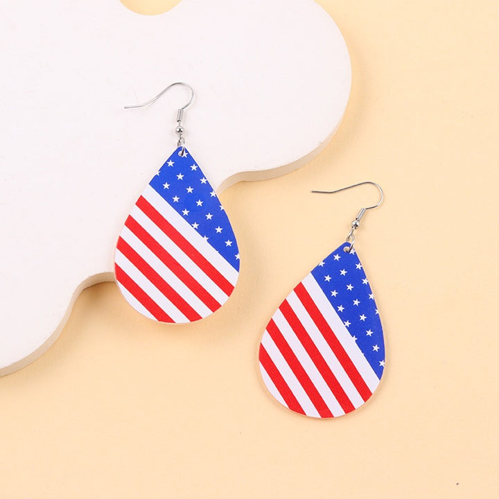 Women heart-shaped drop earrings with patriotic flag print and nickel-free hooks Bowlift