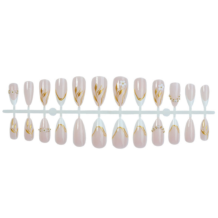 Artificial Nail Set with Gold Accents and Flower Designs Bowlift