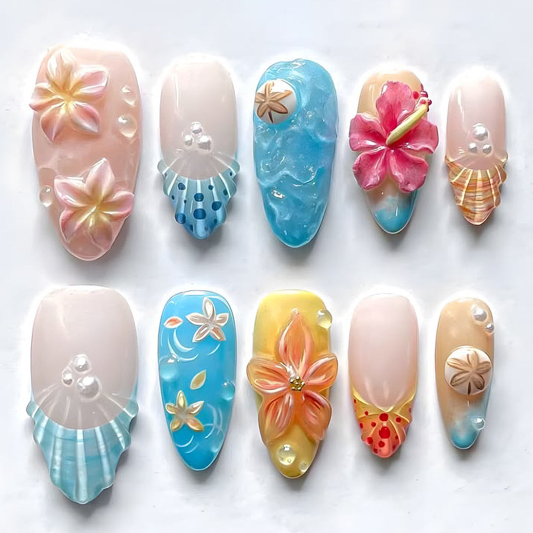 Extravagant Coastal Floral Nail Art Extensions Bowlift