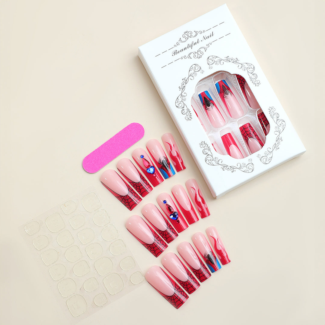 Artistic Press-On Nail Set with Spider-Man Theme Bowlift