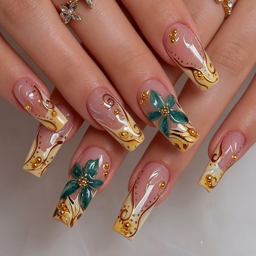 Elegant Floral Nail Art Extensions Bowlift