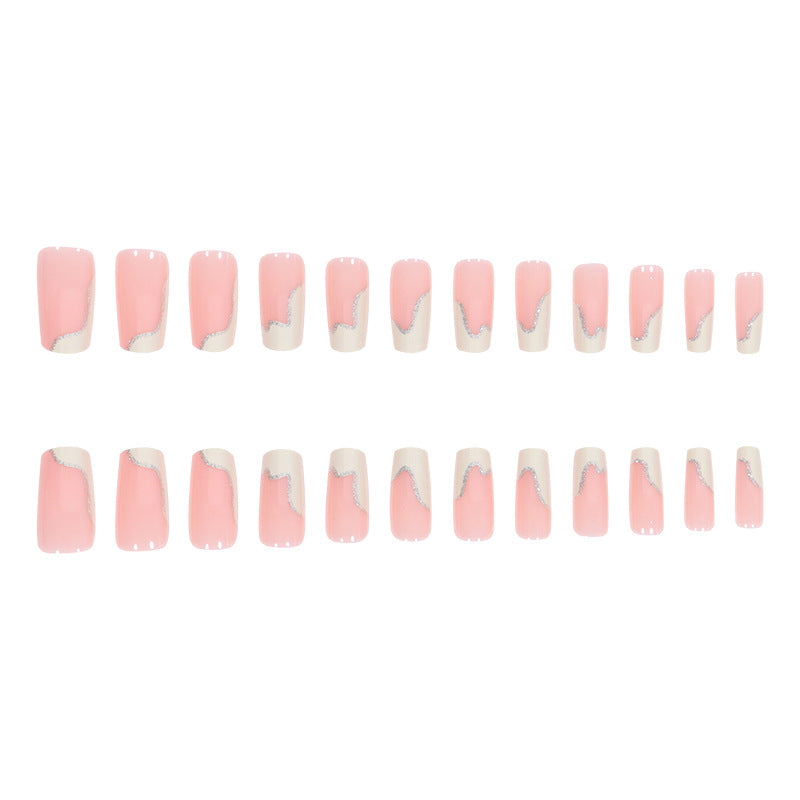 Stiletto Nail Art Extensions with Elegant Glitter Wave Design Bowlift