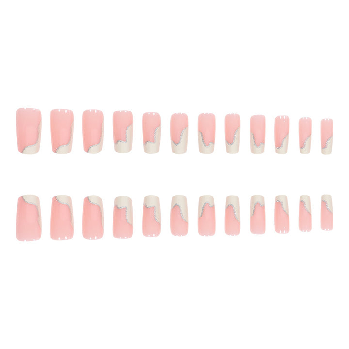 Stiletto Nail Art Extensions with Elegant Glitter Wave Design Bowlift