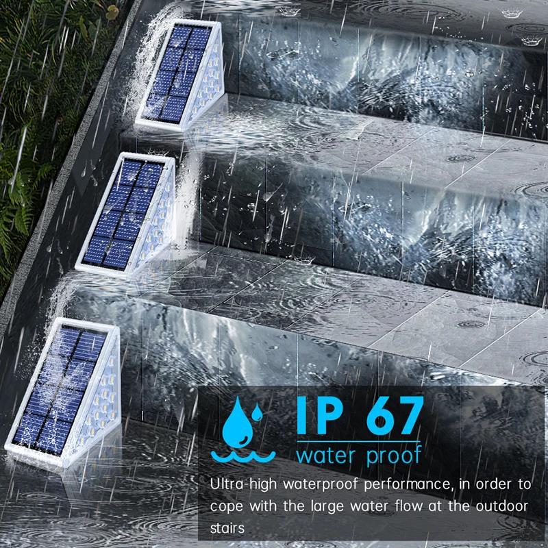 Angled Triangular Solar-Powered LED Stair Step Lights With Dusk-To-Dawn Sensor And Waterproof Mounting Bowlift