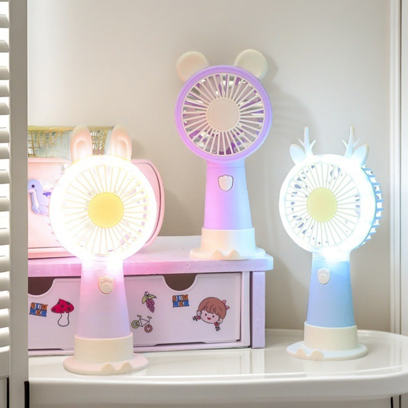 Women Portable Mini LED Fan with Creative Animal Ears Bowlift