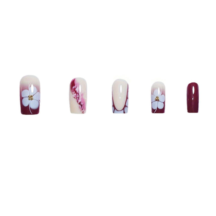 Artistic Gel Nail Extensions with Floral Design Bowlift