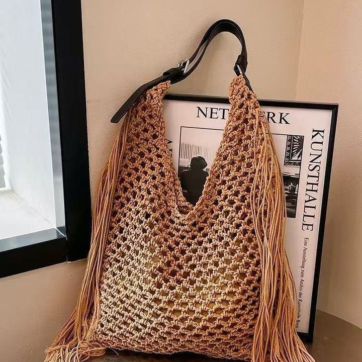 Handcrafted Stylish Tote Bag with Fringes Bowlift